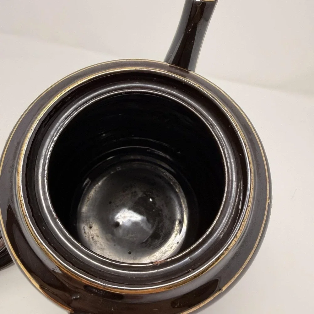 Vintage English Teapot Black Glaze Hand Painted‎ Made in England